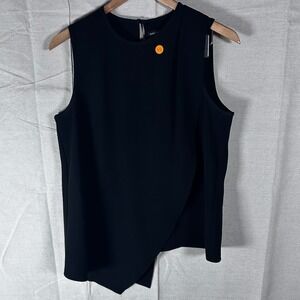 Saks Fifth Avenue Black Asymmetric Sleeveless Blouse Top Size Medium M/M